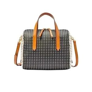 Fossil Retro Leather Sydney Black and White Polka Dot Crossbody Shoulder Bag